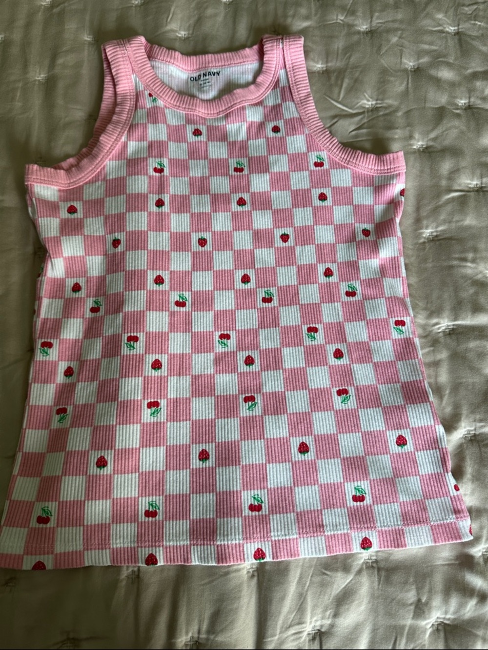 Old Navy Pink & White Checkered Tank with Strawberry Print